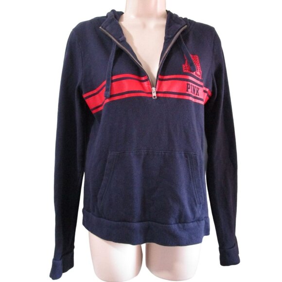 U of A Rhinestone Victorias Secret PINK Navy Red Hoodie Sweatshirt 5th Ocean Sm - Picture 2 of 13